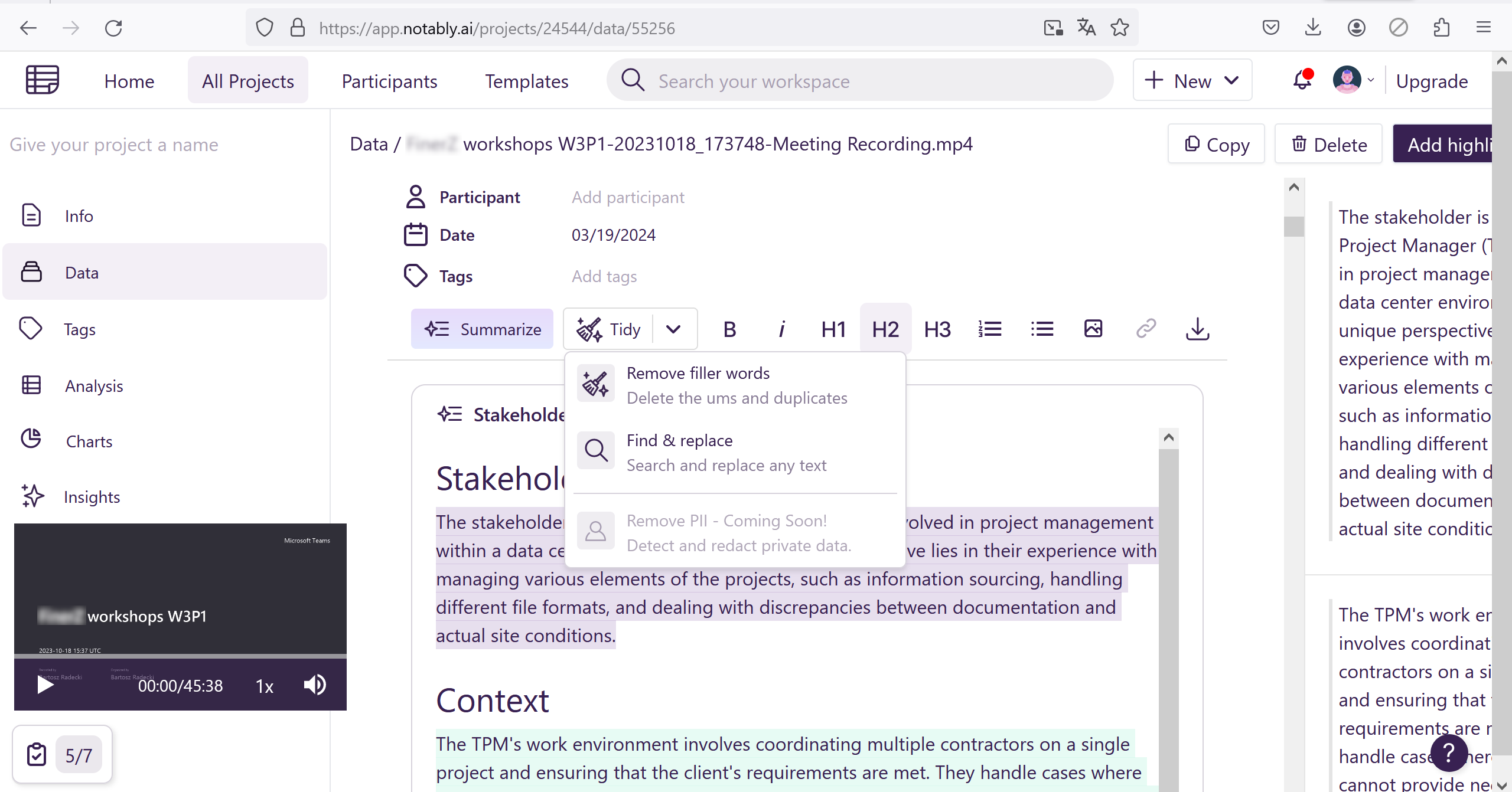 Notably AI dashboard