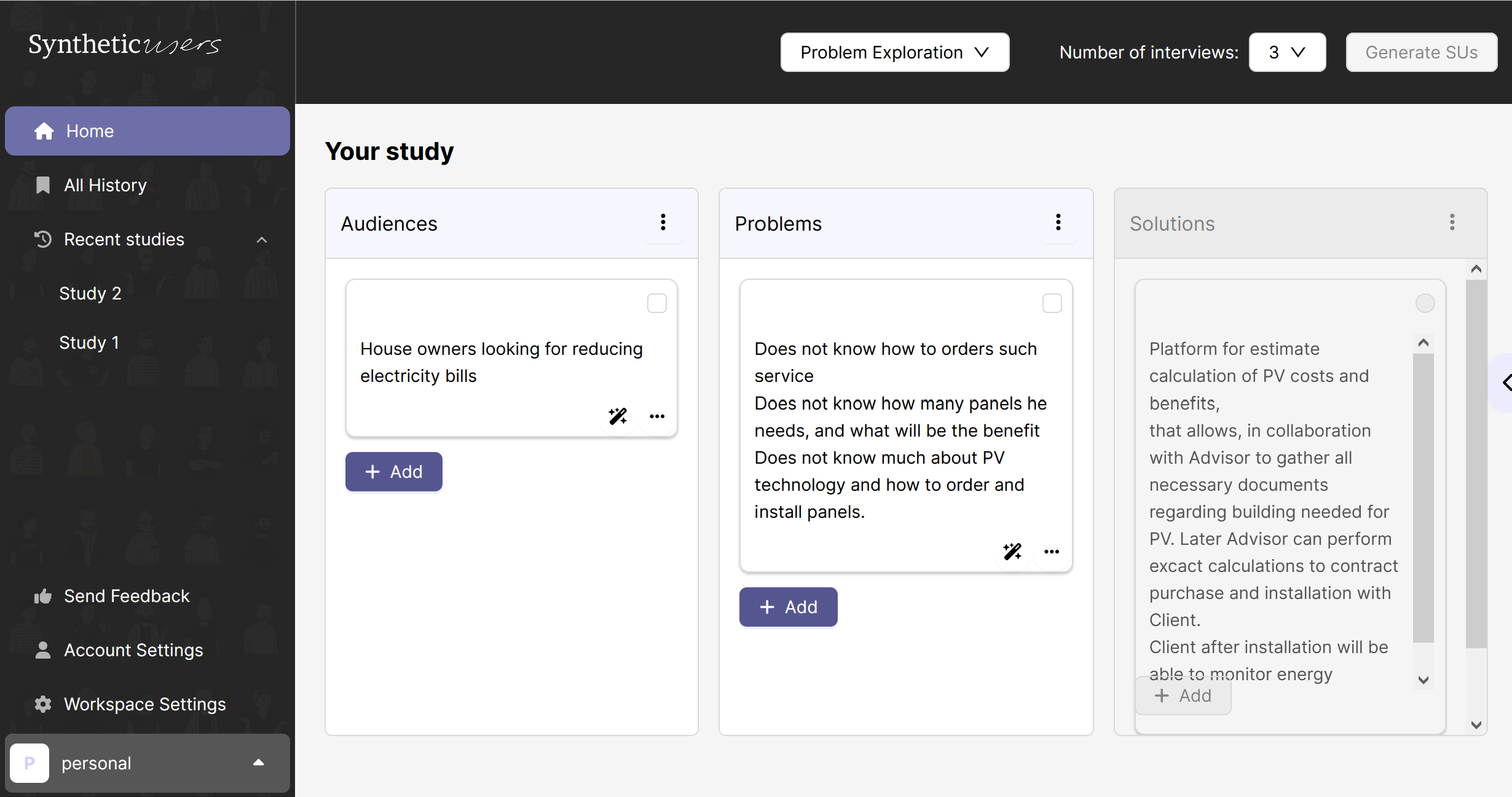 Synthetic users dashboard