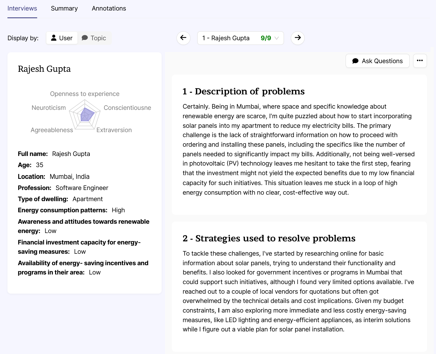 Synthetic users dashboard